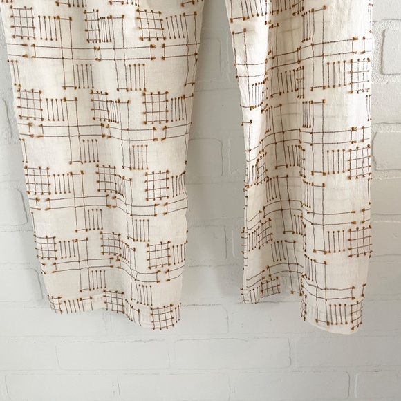 L.A.M.B Wide leg pants cotton linen Embroidered Ecru Caramel Lagenlook pockets L - Picture 10 of 13